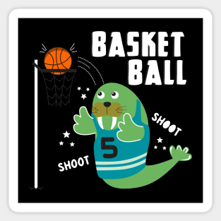 Walrus playing basketball cartoon Sticker